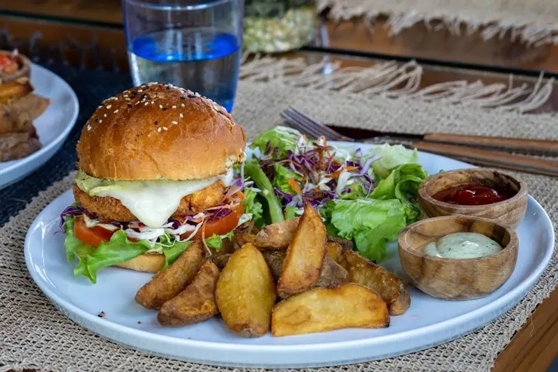 Signature burger served at Le Resto Komodo restaurant