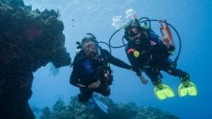 Drift diver in Komodo