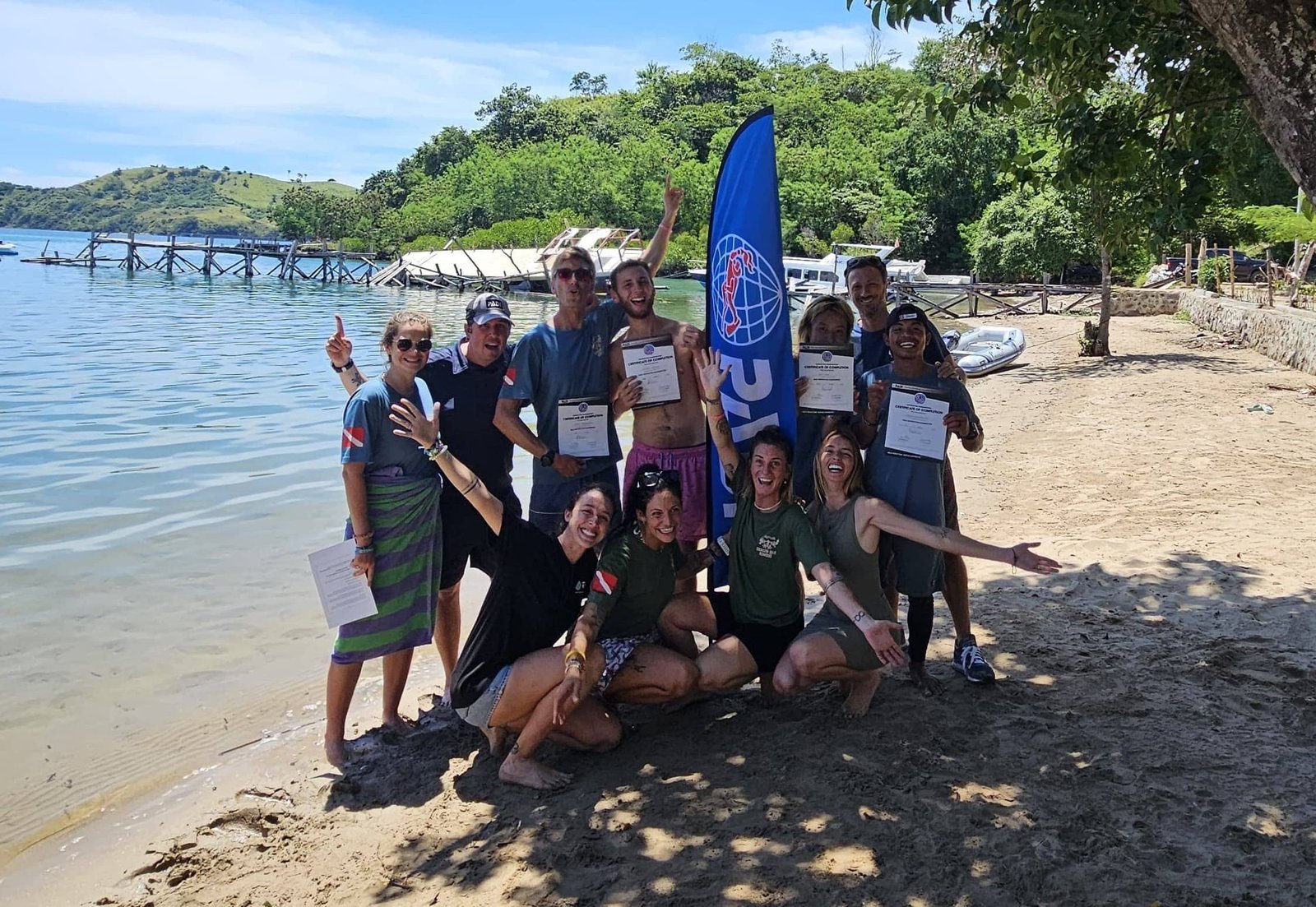 PADI Divemaster trainees and instructors on the boat in Komodo National Park