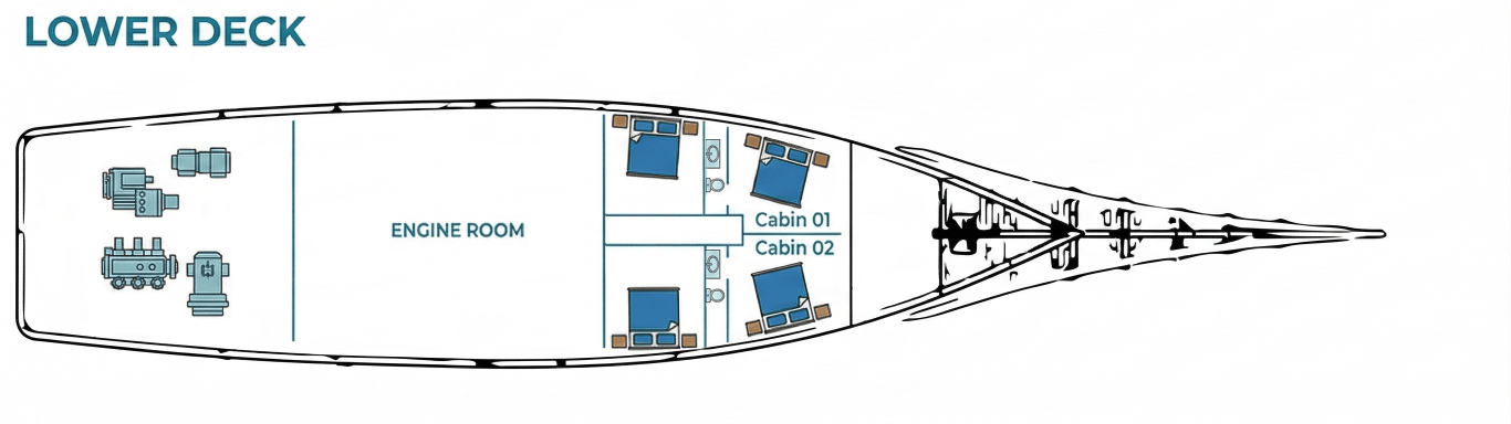 Lower-deck plan of Shenron liveaboard