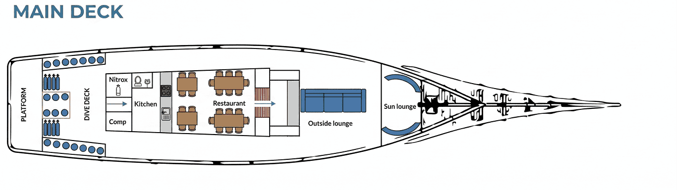 Main-deck plan of Shenron liveaboard
